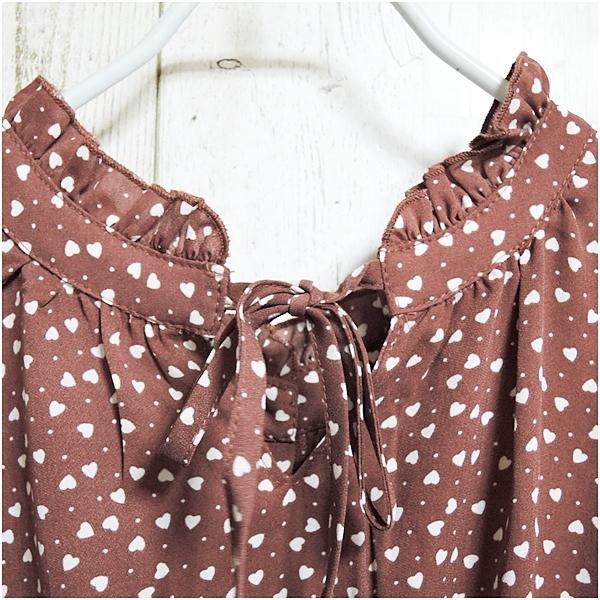 ワンピース ロング丈ワンピース シフォンワンピース ハート柄 マキシ― レトロ柄 体型カバー ロング丈 送料無料 バルーン袖 | OLIVE des OLIVE | 05