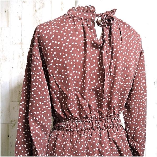 ワンピース ロング丈ワンピース シフォンワンピース ハート柄 マキシ― レトロ柄 体型カバー ロング丈 送料無料 バルーン袖 | OLIVE des OLIVE | 09