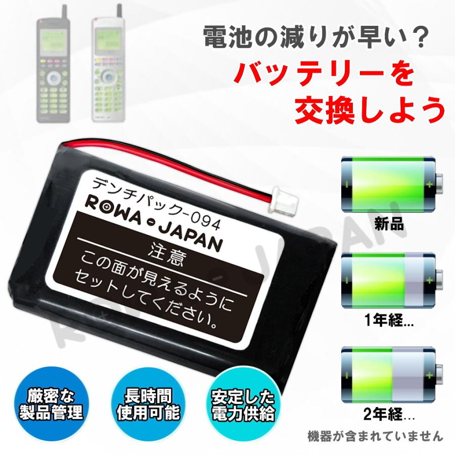 NTT対応 電池パック-094 デンチパック-094 日立対応 HI-D6BT 互換 充電池 コードレスホン 子機 電話機 PHS ロワジャパン｜rowa｜03