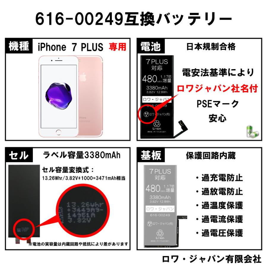 大容量1 17倍 格安 Iphone 7 Plus 交換 工具付き 3380mah バッテリー ロワ社名pseマーク付 Pdf説明書