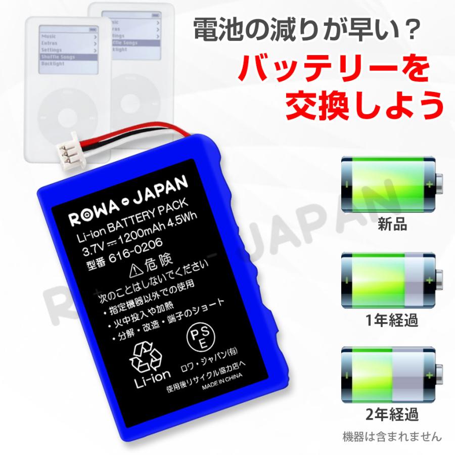 APPLE対応 アップル対応 iPod Photo 第4世代iPod 対応 616-0206 互換 交換 バッテリー ロワジャパン｜rowa｜02