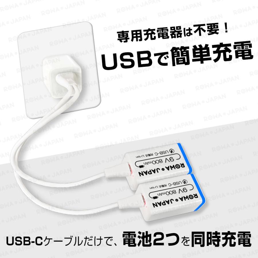 ロワジャパン 【ロワジャパン】 USB-C 9V 充電池 2本入 006P型 6F22