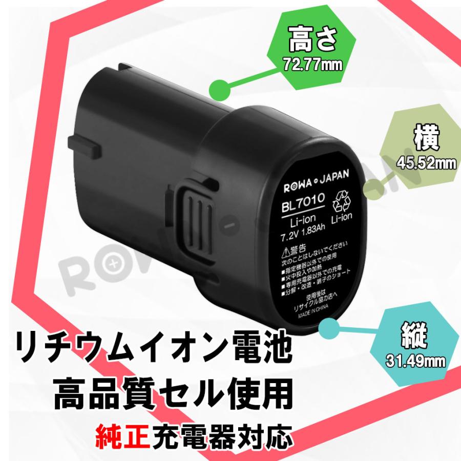 2個セット 増量 MAKITA対応 BL7010 互換 バッテリー 7.2V 国内市場向け ロワジャパン｜rowa｜02