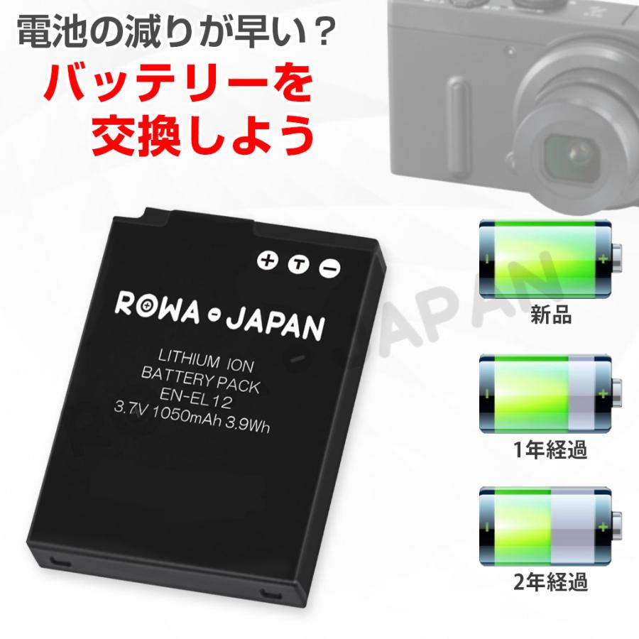 Nikon対応 ニコン対応 EN-EL12 互換 バッテリー と MH-65P 互換 USB充電器 セット COOLPIX KeyMission 用 ロワジャパン｜rowa｜02