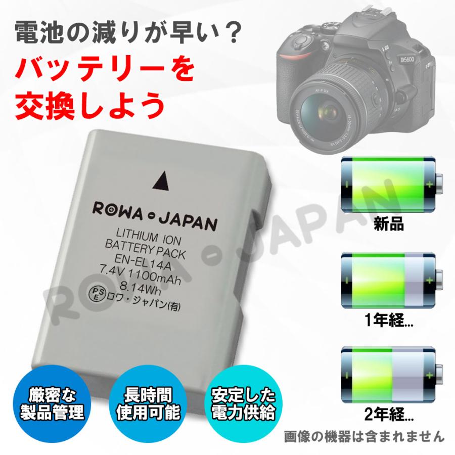 【新ICチップ採用】 Nikon ニコン EN-EL14 EN-EL14a EN-EL14e 互換 バッテリー 純正充電器対応 端子カバー付 ロワジャパン|rowa|02