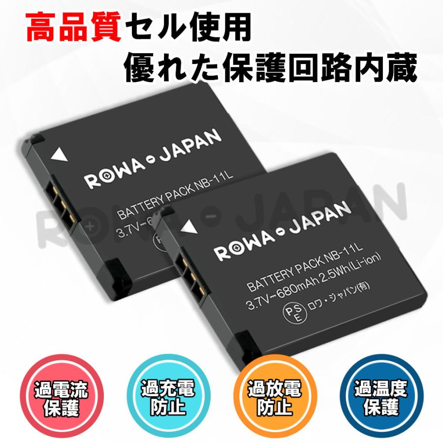 Canon対応 キヤノン対応 NB-11L NB-11LH 互換 バッテリー 2個 と USB マルチ充電器 ロワジャパン｜rowa｜03