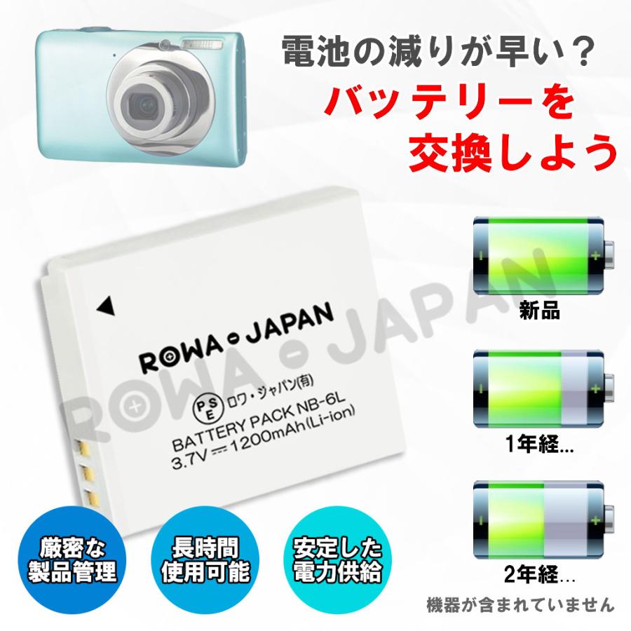 Canon対応 キヤノン対応 NB-6L NB-6LH 互換 バッテリー 2個 と USB マルチ充電器 セット ロワジャパン｜rowa｜02