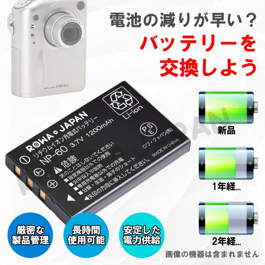 大容量1200mAh フジフイルム対応 FUJIFILM対応 NP-60 互換 バッテリー 2個セット ロワジャパン｜rowa｜02