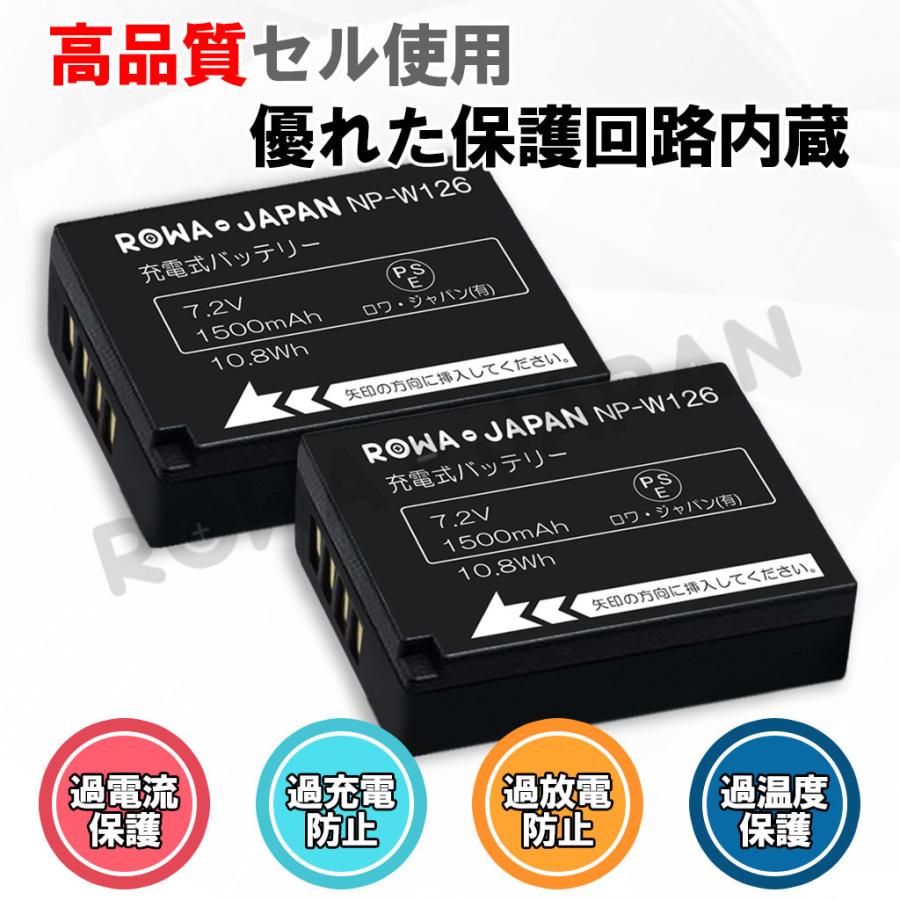 大容量1500mAh 富士フイルム対応 NP-W126 NP-W126S 互換 バッテリー 2 