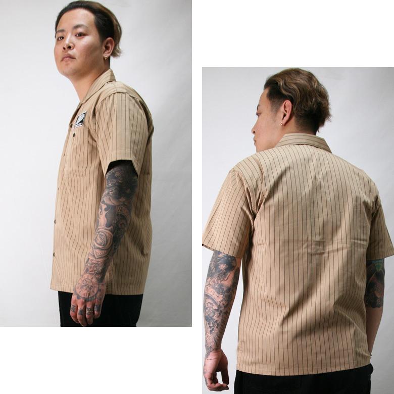 ASNADISPEC シャツ 半袖シャツ ストライプ ワークシャツ 開襟