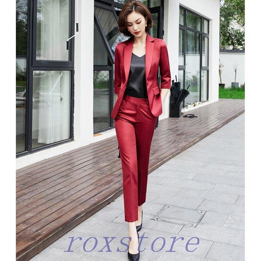 正規品 パンツスーツレディース卒業式入学式olオフィス事務服母親ママスーツビジネス大きいサイズ通勤入社就職活動無地洗えるカジュアル5分袖夏 第1位獲得 Cataractresearch Org