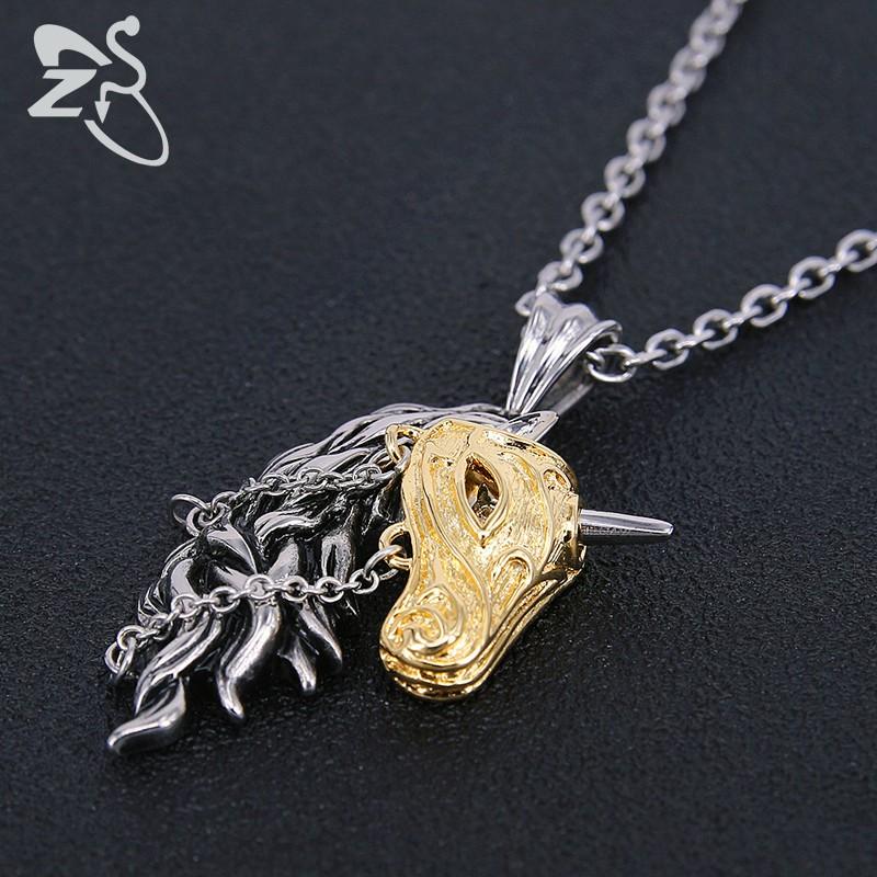 ネックレス ステンレス メンズ ペンダント 馬 ユニコーン 一角獣 鎖