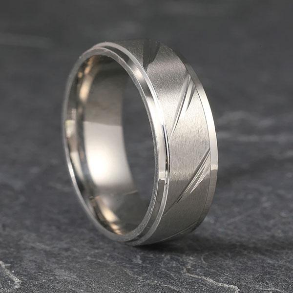 シンプルラインリング 斜線 シンプルなシルバーリング 幾何学 ステンレス 高品質316Lサージカルステンレスリング　金属アレルギー対応 スチームパンク |  | 03