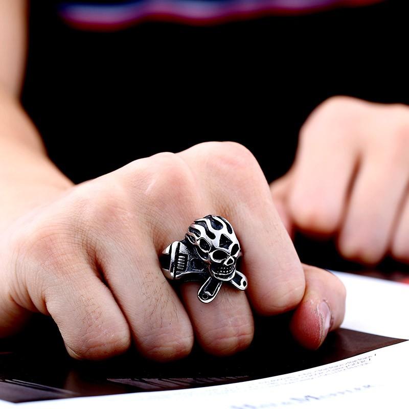 レンチスカルリング ドクロ 骸骨 スパナ 工具 シルバーデザインリング ロック 高品質316Lサージカルステンレスリング　金属アレルギー対応 スチームパンク |  | 05