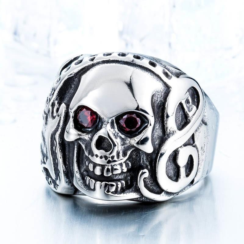 スカルギターレッドアイリング ドクロ 骸骨 音楽 ロック デザインリング シルバー 高品質316Lサージカルステンレスリング　金属アレルギー対応 |  | 03