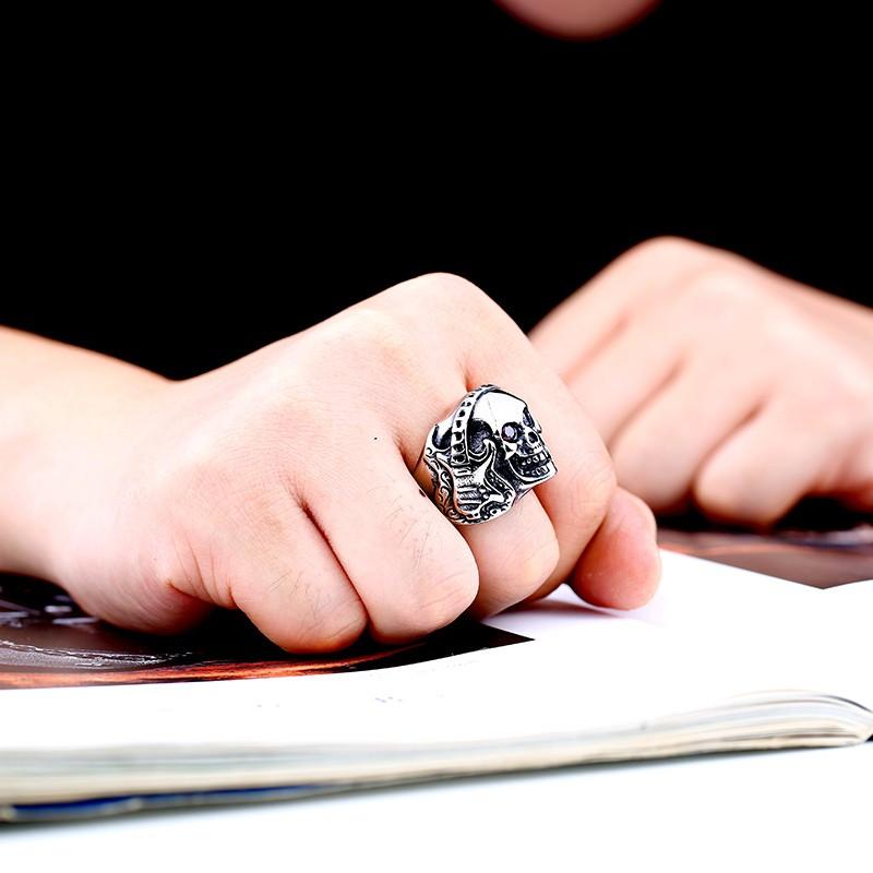 スカルギターレッドアイリング ドクロ 骸骨 音楽 ロック デザインリング シルバー 高品質316Lサージカルステンレスリング　金属アレルギー対応 |  | 05