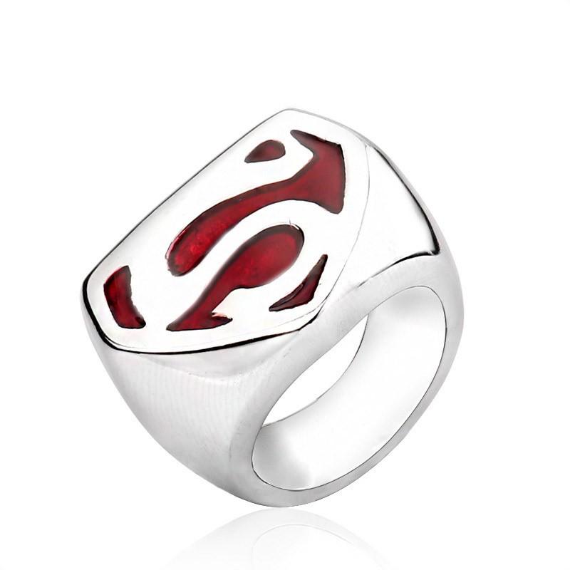 スーパーマンデザインレッドリング スタイリッシュなスーパーマンのマークのリング シルバー 高品質316Lサージカルステンレスリング　金属アレルギー対応 | 