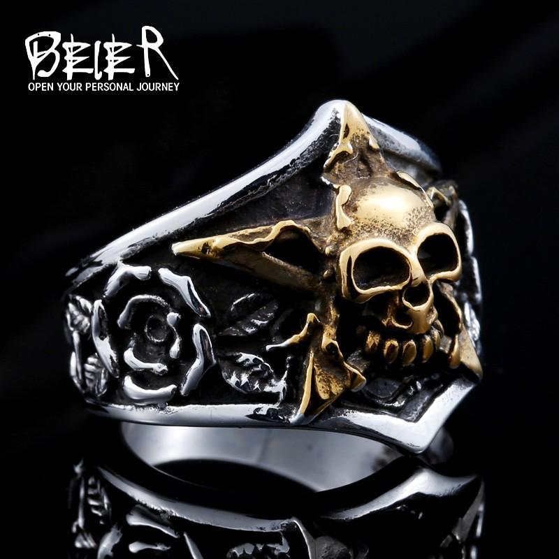 リング 指輪 メンズ ステンレス ローズスカルリング ドクロ 骸骨 フラワー 花 薔薇 星 五芒星 ゴシック パンクスタイル Ｖ系 316Lサージカルステンレス |  | 02