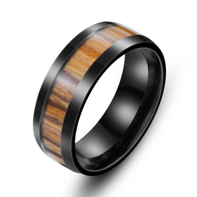 リング 指輪 メンズ ステンレス ウッドデザインリング ステンレスリング サージカルステンレス 木目 ブラック ナチュラル ウッド調 プレゼント | 