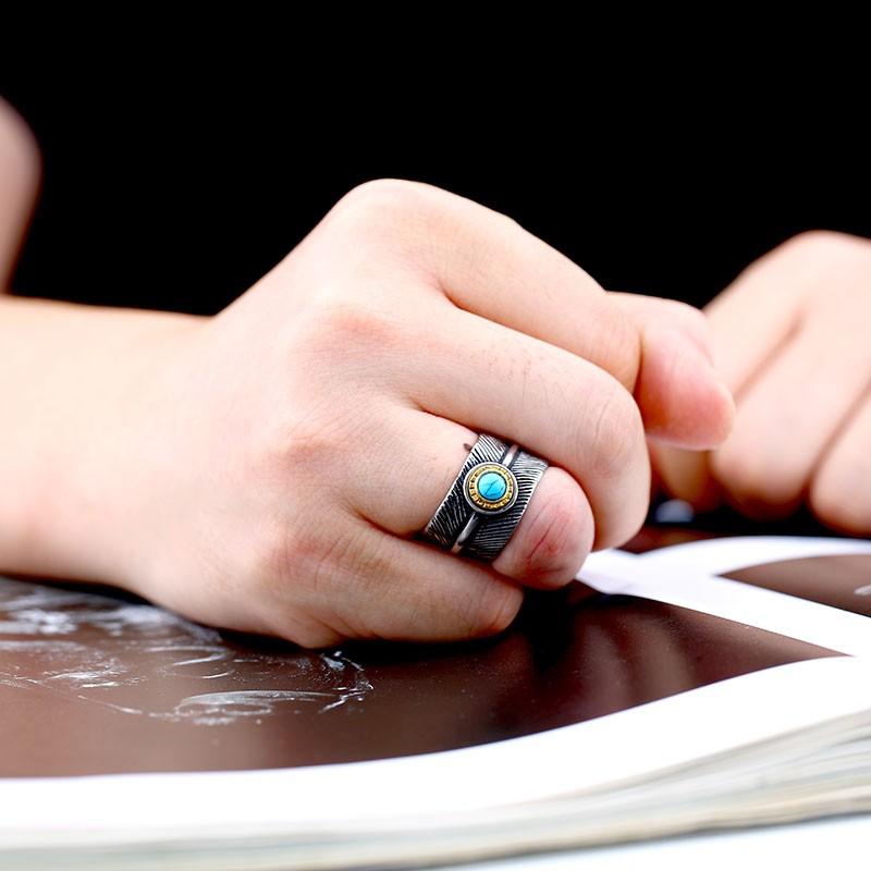 リング 指輪 メンズ ステンレス 鳥 フェザー ストーン 羽根 ステンレスリング サージカルステンレス 羽 フェザー ターコイズ ストーン 天然石 ペア |  | 01