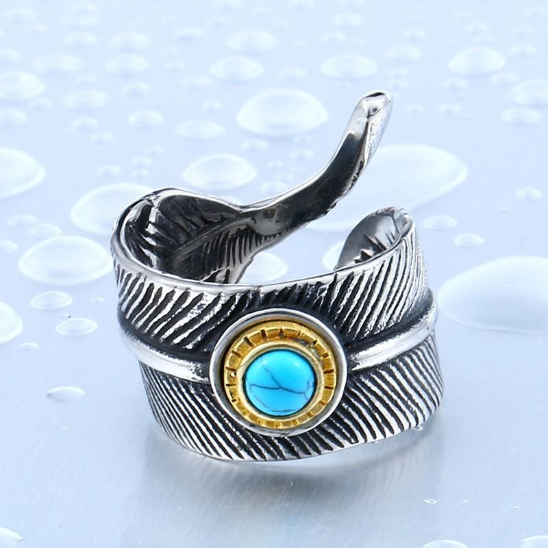 リング 指輪 メンズ ステンレス 鳥 フェザー ストーン 羽根 ステンレスリング サージカルステンレス 羽 フェザー ターコイズ ストーン 天然石 ペア |  | 02