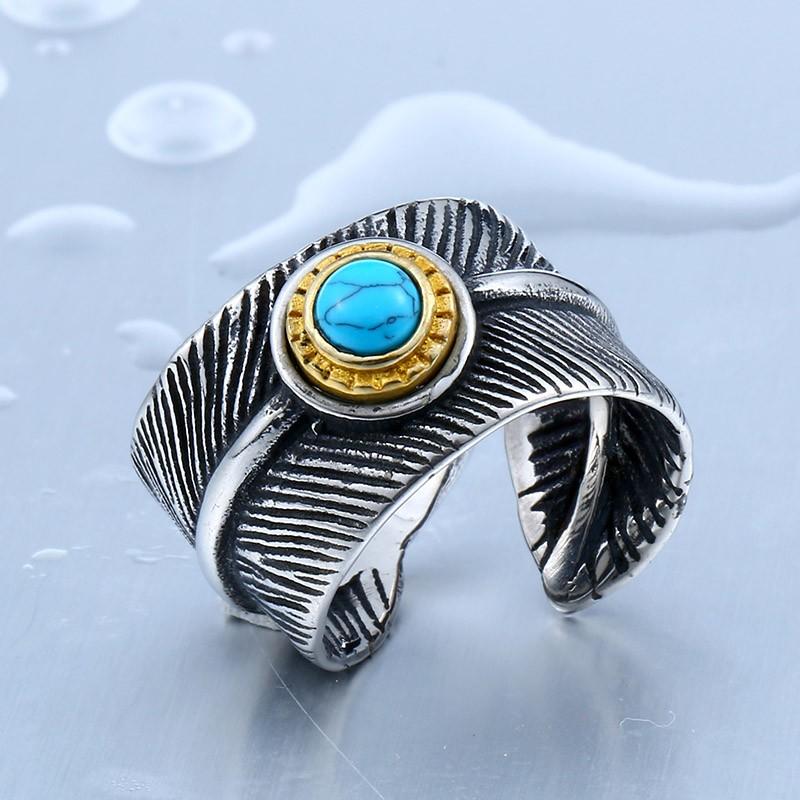 リング 指輪 メンズ ステンレス 鳥 フェザー ストーン 羽根 ステンレスリング サージカルステンレス 羽 フェザー ターコイズ ストーン 天然石 ペア |  | 03