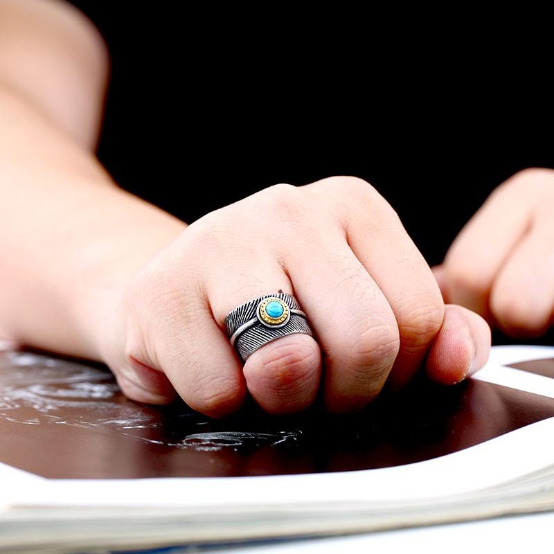 リング 指輪 メンズ ステンレス 鳥 フェザー ストーン 羽根 ステンレスリング サージカルステンレス 羽 フェザー ターコイズ ストーン 天然石 ペア |  | 04