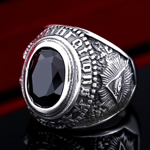 リング 指輪 メンズ ステンレス ビッグ ＣＺ ストーン サージカルステンレス ステンレスリング ビッグストーン 黒 青 石 ユニーク プレゼント アクセ | 