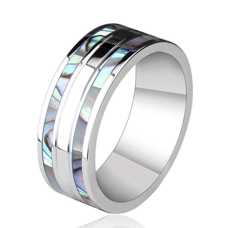 リング 指輪 メンズ ステンレス シェル 貝 マーブル 7色 虹 2ライン サージカルステンレス オーロラ シンプル ペア プレゼント ユニセックス ペアリング ギフト | 