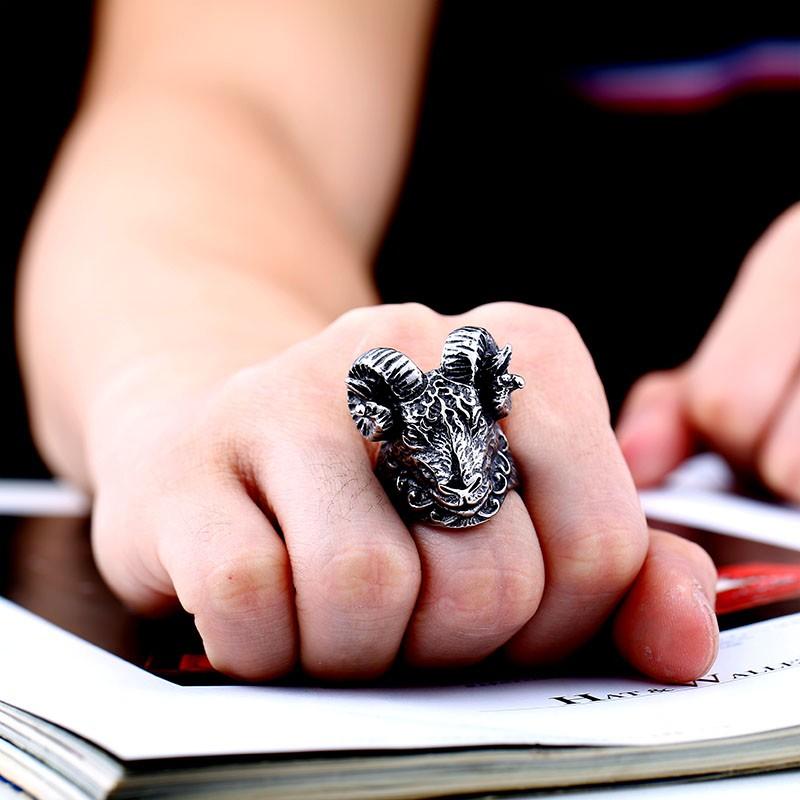 リング 指輪 メンズ ステンレス ヤギ 山羊 シープ 羊 サージカル