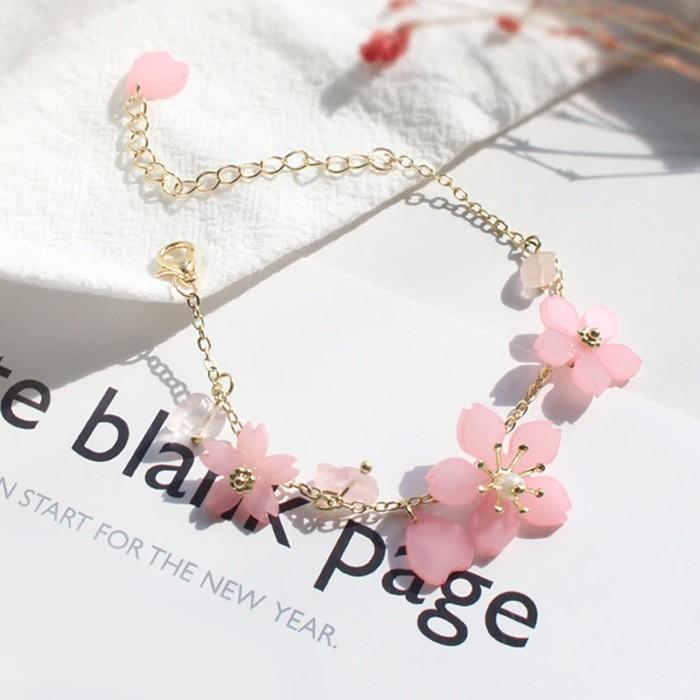 桜 ブレスレット ローズクォーツ バングル 花 フラワー チェーン