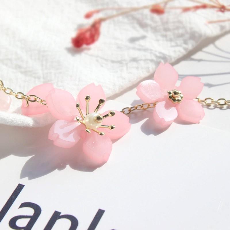 桜 ブレスレット ローズクォーツ バングル 花 フラワー チェーン
