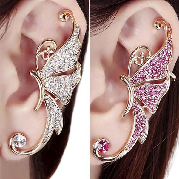 バタフライ イヤリング イヤーカフ 蝶 チョウ ノンホール ホワイト