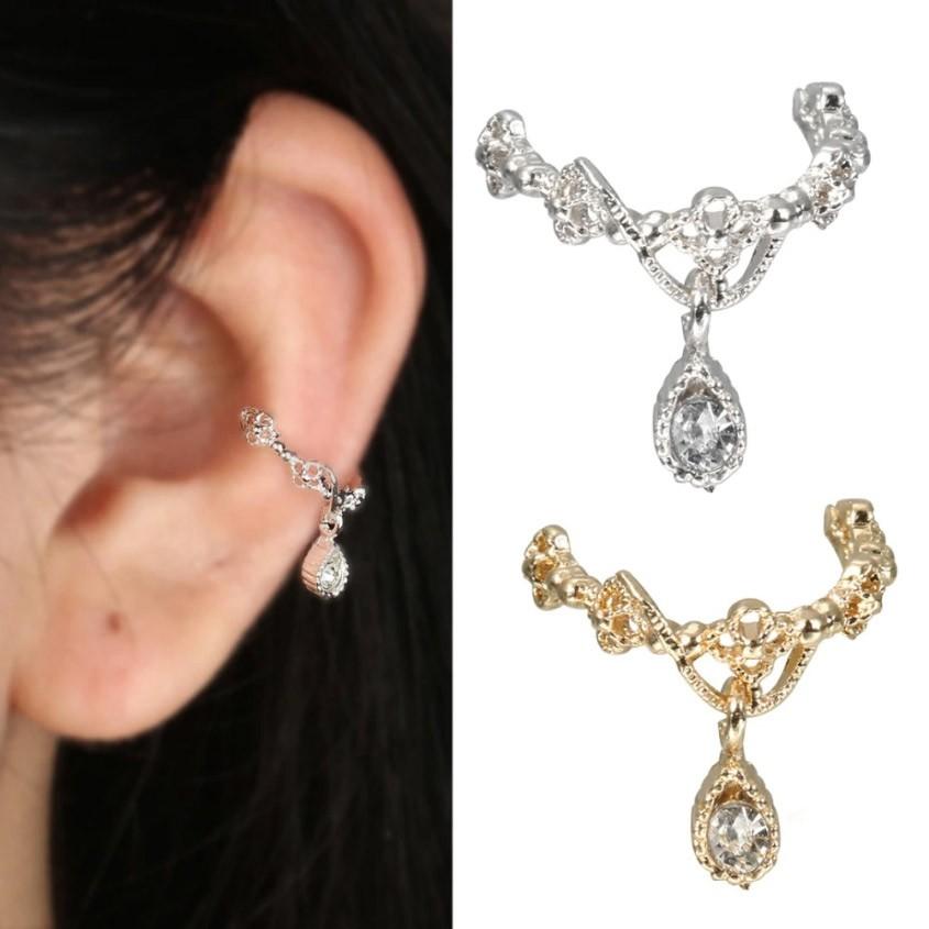 イヤーカフ イヤリング イヤークリップ ラインストーン レディース キラキラ ノンホール ピアス穴不要 金属アレルギー対応 ガーリー 大人 可愛い ストーン | 