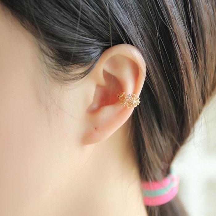 フラワークリップ＋イヤリング フラワー イヤーカフ 花 イヤリング イヤークリップ シルバー ゴールド