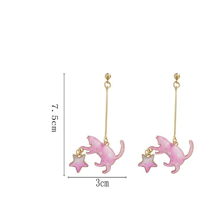 イヤリング 猫 ネコ ねこ ポップ 可愛い 星 スター レディース アクセサリー キュート ピンク ブルー チェーン おすすめ ゴージャス 揺れる 子猫 ノンホール |  | 01