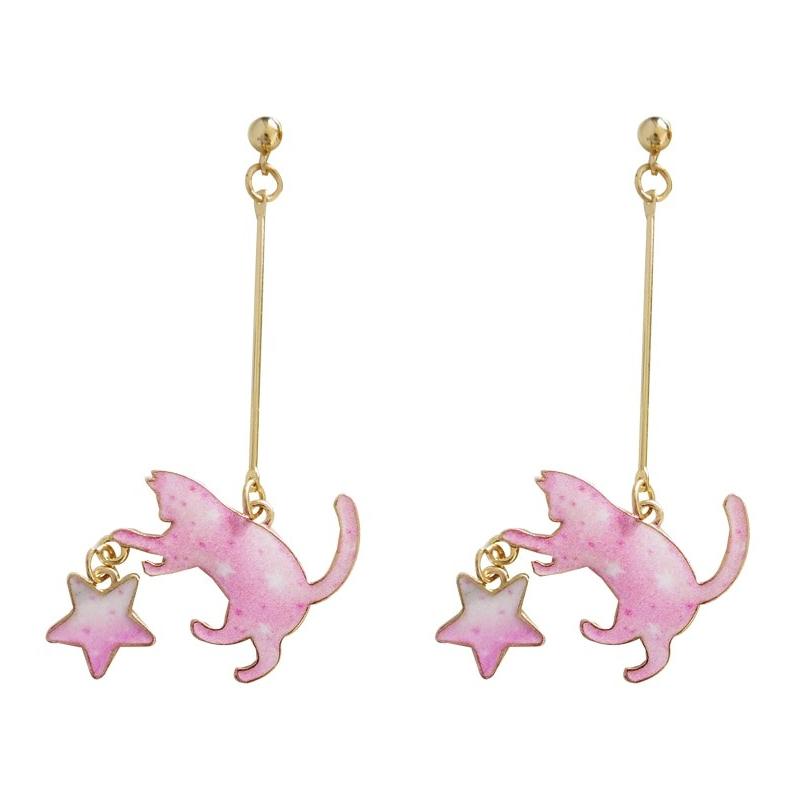 イヤリング 猫 ネコ ねこ ポップ 可愛い 星 スター レディース アクセサリー キュート ピンク ブルー チェーン おすすめ ゴージャス 揺れる 子猫 ノンホール |  | 02