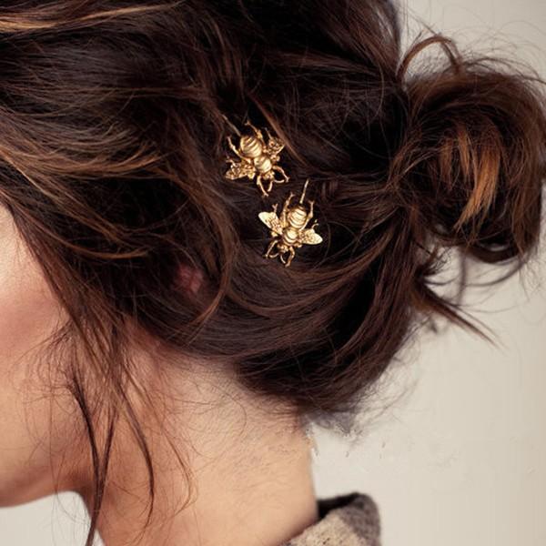 蜂 ヘアピン 2本 ペア セット ハチ ヘアアクセ 虫 昆虫 ゴールド