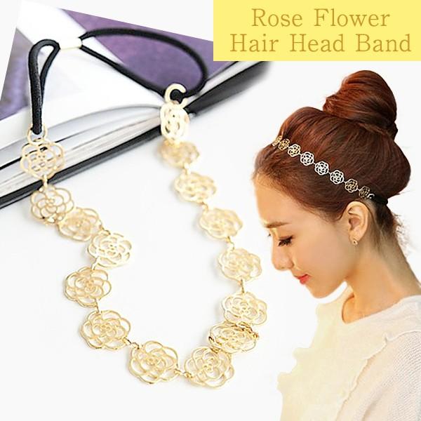 ローズ フラワー ヘッドバンド 花 植物 ゴールド スチームパンク ガーリー アクセ アクセサリー バラ 薔薇 エレガント 大人 シンプル おしゃれ レディース | 