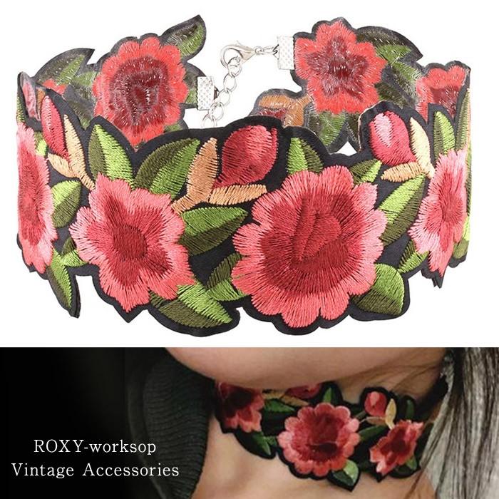 刺繍 チョーカー 花 フラワー ネックレス ペンダント 流行 人気 エレガント ガーリー ファッション ハロウィン パーティ 可愛い ヴィンテージ アクセ ギフト | 