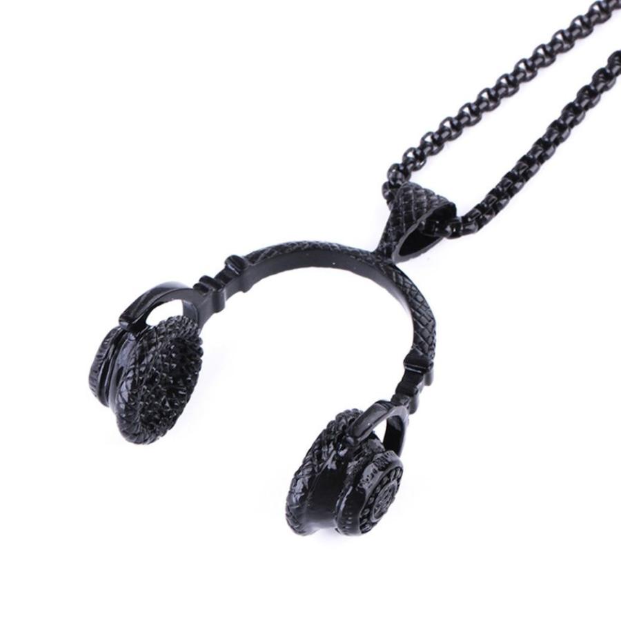 ブラック 黒 チェーン ロング ネックレス ヘッドホン ペンダント ブラック 黒 チェーン ロング ネックレス ヘッドホン ペンダント