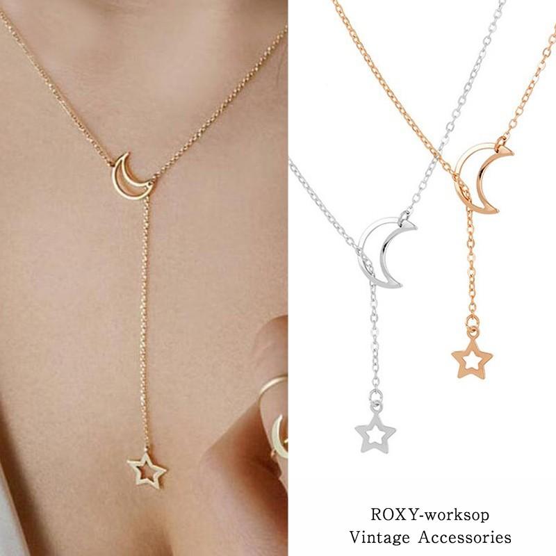 ネックレス ファッション ムーン スター ペンダント チョーカー ゴールド シルバー チェーン シンプル パーティー ジュエリー アクセサリー エレガント | 