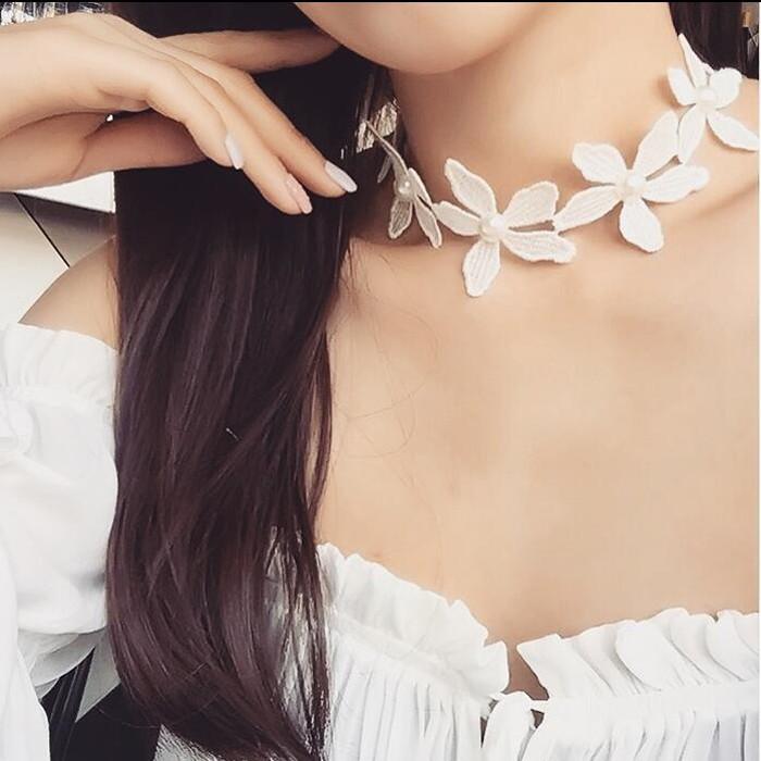 レース チョーカー 花 フラワー 首輪 ネックレス レディース ファッション ペンダント ユリ ロリータ ホワイト 白 ビジュー ジュエリー パール ストーン |  | 04