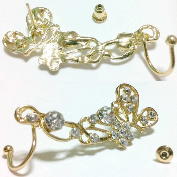 ピアス キラキラ 花 花びら 植物 フラワー カフピアス イヤーラップ ストーン ラインストーン レディース パーティ 派手 蝶々 バタフライ 蝶 アクセ |  | 02