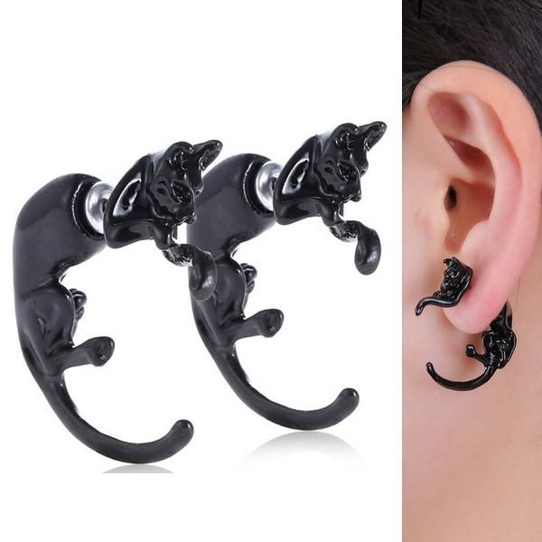 ネコ ピアス 黒猫 アクセ 猫 ねこ ブラック 黒 パンク ロック V系 ゴスロリ ハロウィン スチームパンク 可愛い カッコイイ アニマル 片耳 スタッド 個性 | 
