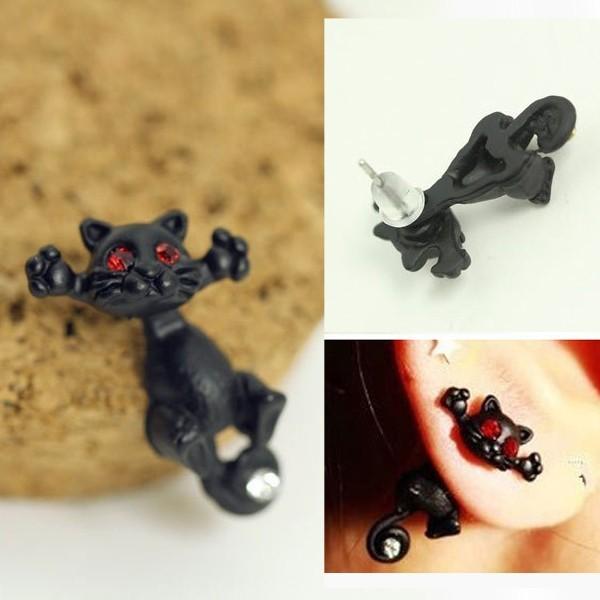 ネコ ピアス 猫 ねこ クリスタル 黒猫 ブラック レッド ホワイト クリア クリスタル レディース ハロウィン アクセ コミカル 個性的 ゴシック ゴスロリ 可愛い |  | 03