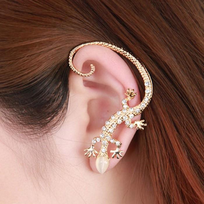 トカゲラインストーンカフピアス 爬虫類モチーフ 可愛いビンテージ