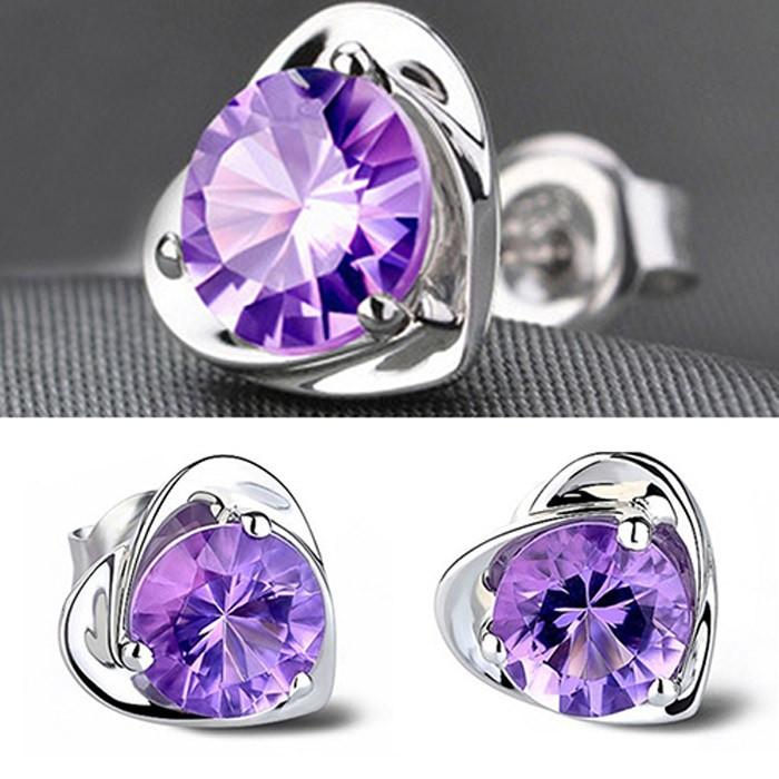 ハート アメジスト CZ ピアス シルバー925 キュービックジルコニア 可愛い アクセサリー 大人 シルバー ギフト シンプル プレゼント レディース | 