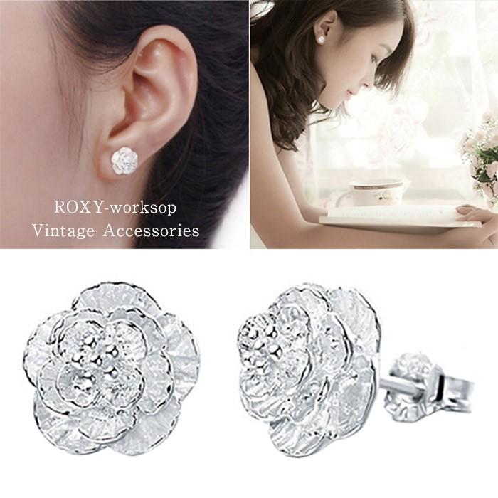 ローズ シルバー925 ピアス 花 薔薇 バラ 可愛い ビンテージ アクセサリー 大人 ギフト ガーリー シルバー 高品質 母の日 プレゼント レディース | 