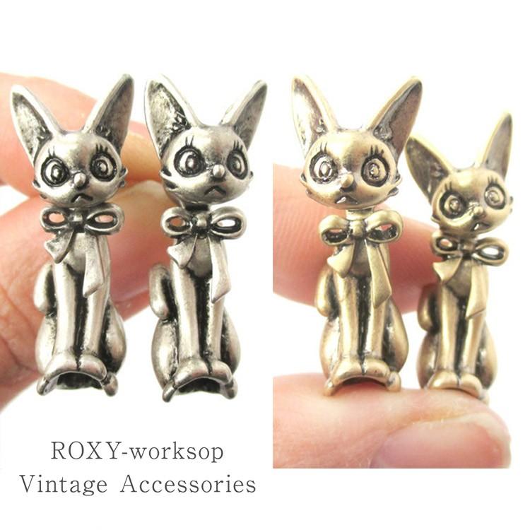 ピアス 猫 ネコ ねこ 可愛い 個性的 ビンテージ アクセサリー 大人 ガーリー シルバー ゴールド ハロウィン ギフト シンプル プレゼント レディース | 